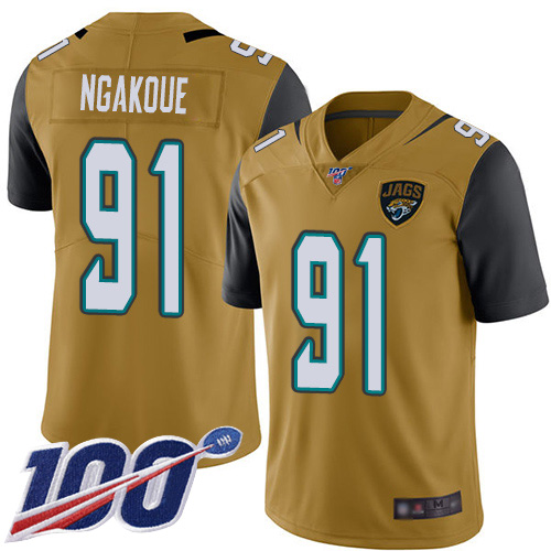 Men Nike Jacksonville Jaguars #91 Yannick Ngakoue Gold  Stitched NFL Limited Rush 100th Season Jersey->jacksonville jaguars->NFL Jersey